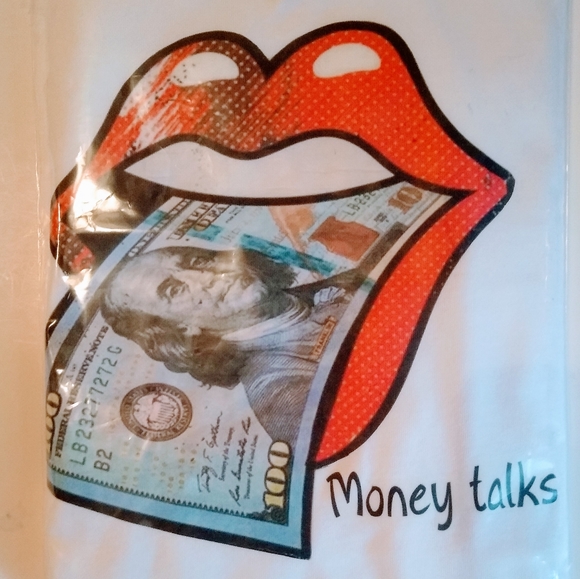 Women V Neck Lip Print T Shirt - Picture 2 of 4